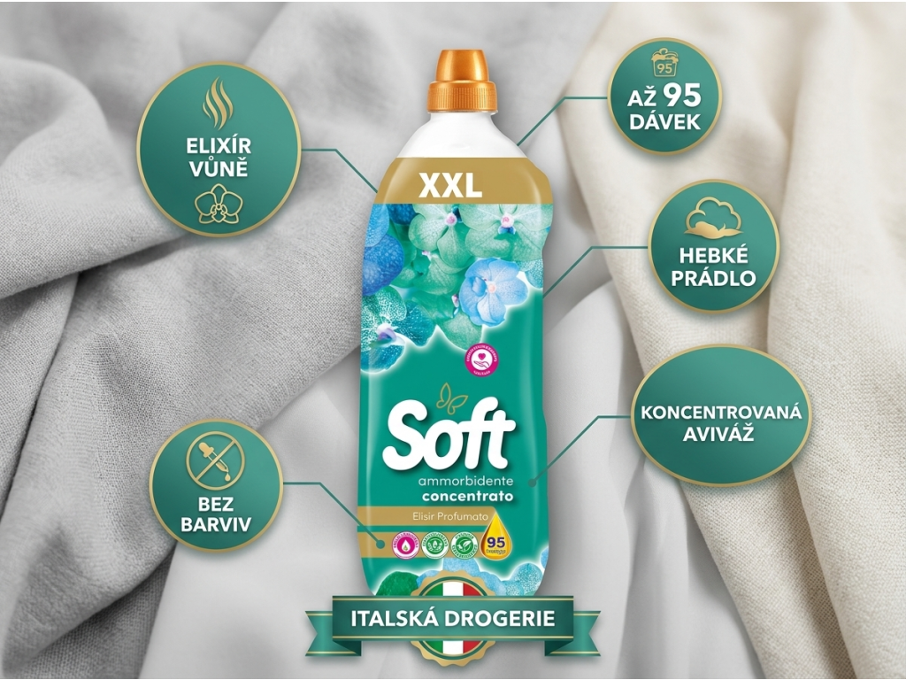 Soft Elisir Profumato koncentrovaná aviváž 95 dávek 2 l - infografika benefitů
