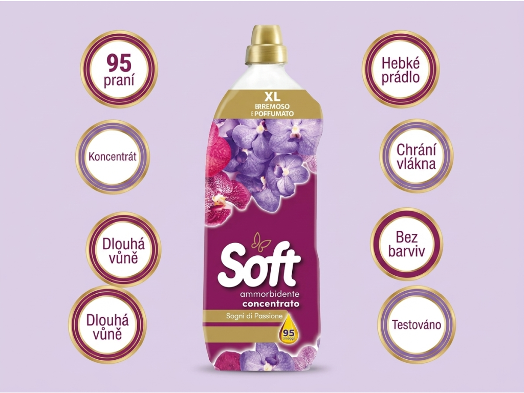 Soft koncentrovaná aviváž Sogni di Passione 2 l, 95 praní - hlavní benefity