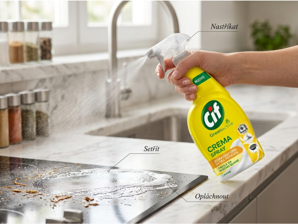Cif Crema Spray Limone univerzální čisticí sprej 650 ml - použití při úklidu