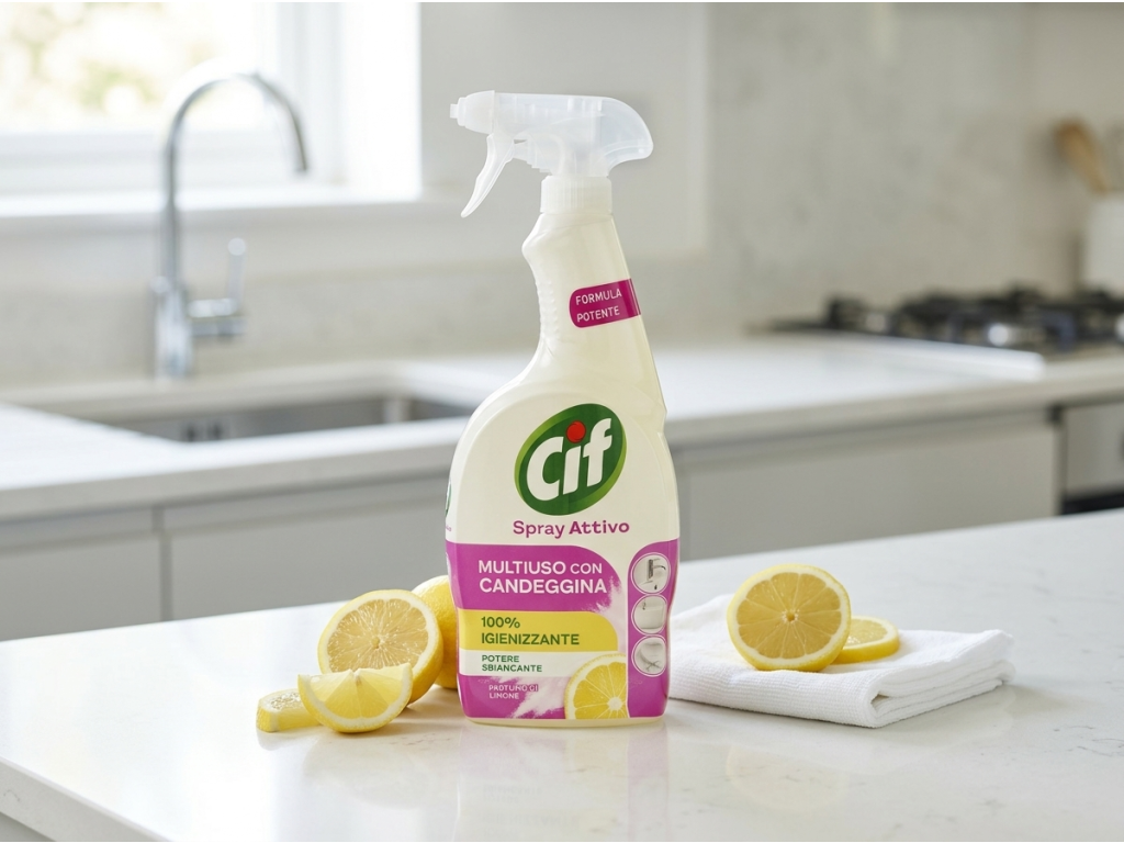 Cif víceúčelový čistič s bělidlem citron 650 ml - použití v kuchyni a koupelně