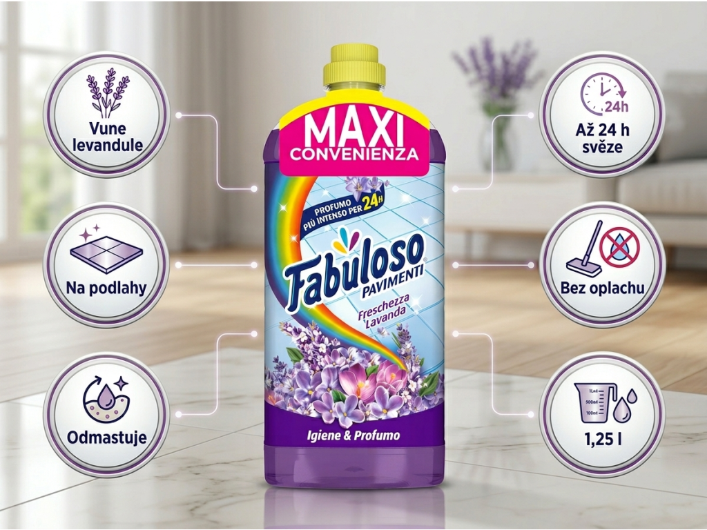 Fabuloso čistič na podlahy s vůní levandule 1,25 l - hlavní výhody