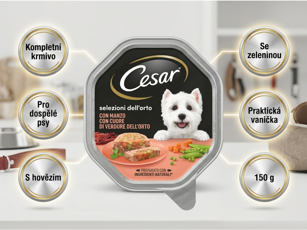 Cesar vanička pro psy hovězí se zeleninovým srdcem 150 g - hlavní výhody