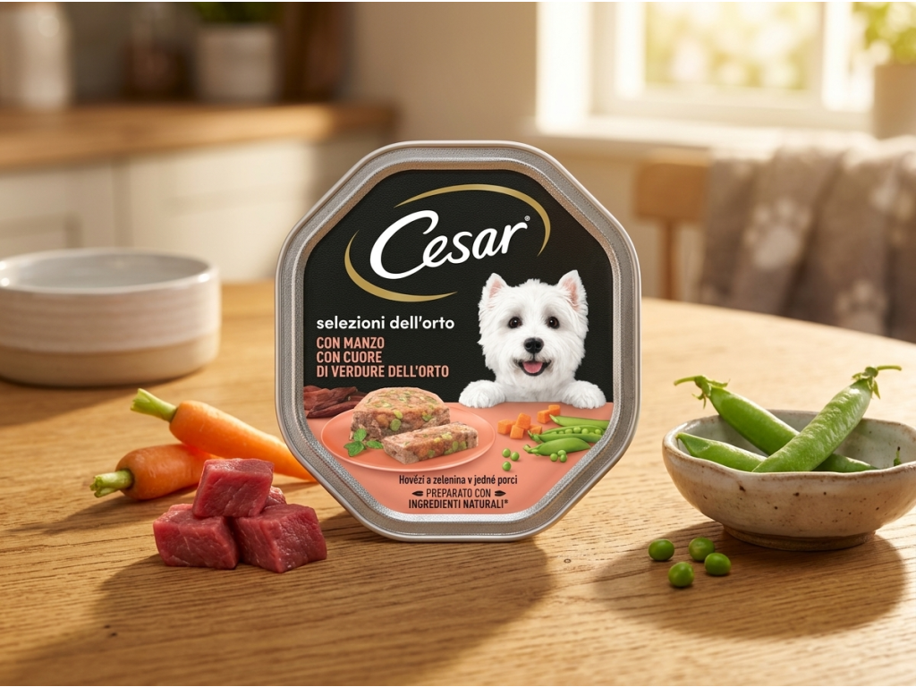 Cesar vanička pro psy hovězí se zeleninovým srdcem 150 g - ingredience a prostředí