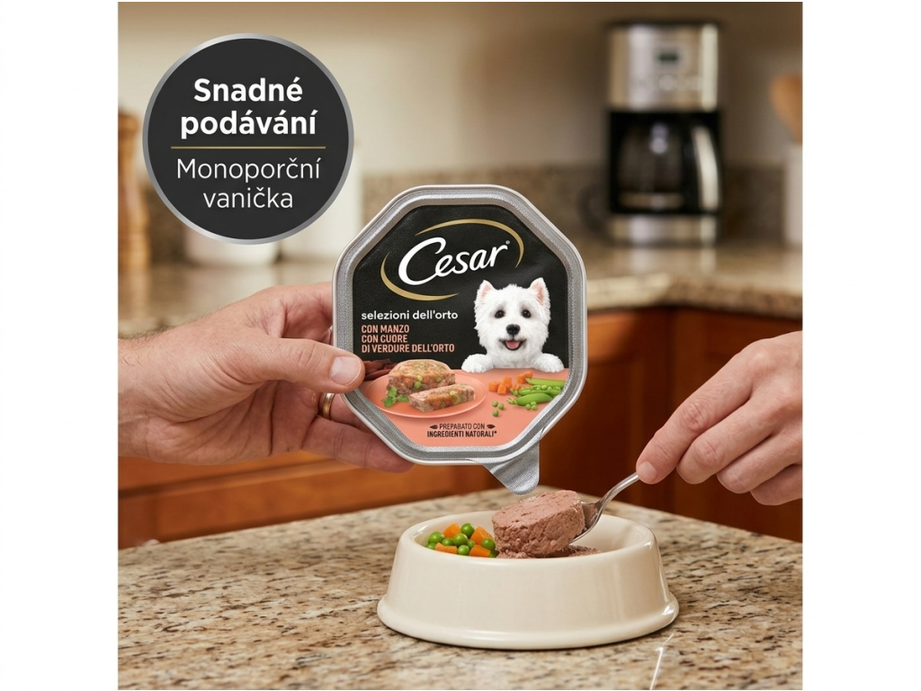 Cesar vanička pro psy hovězí se zeleninovým srdcem 150 g - podávání do misky