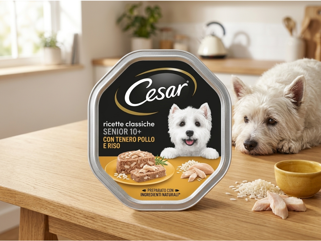 Cesar krmivo pro psy Senior 10+ s kuřecím masem a rýží 150 g - podávání