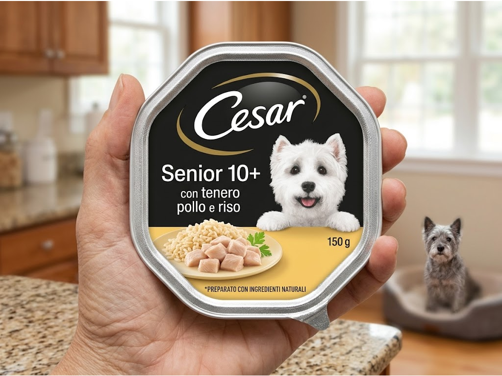 Cesar krmivo pro psy Senior 10+ s kuřecím masem a rýží 150 g - v ruce