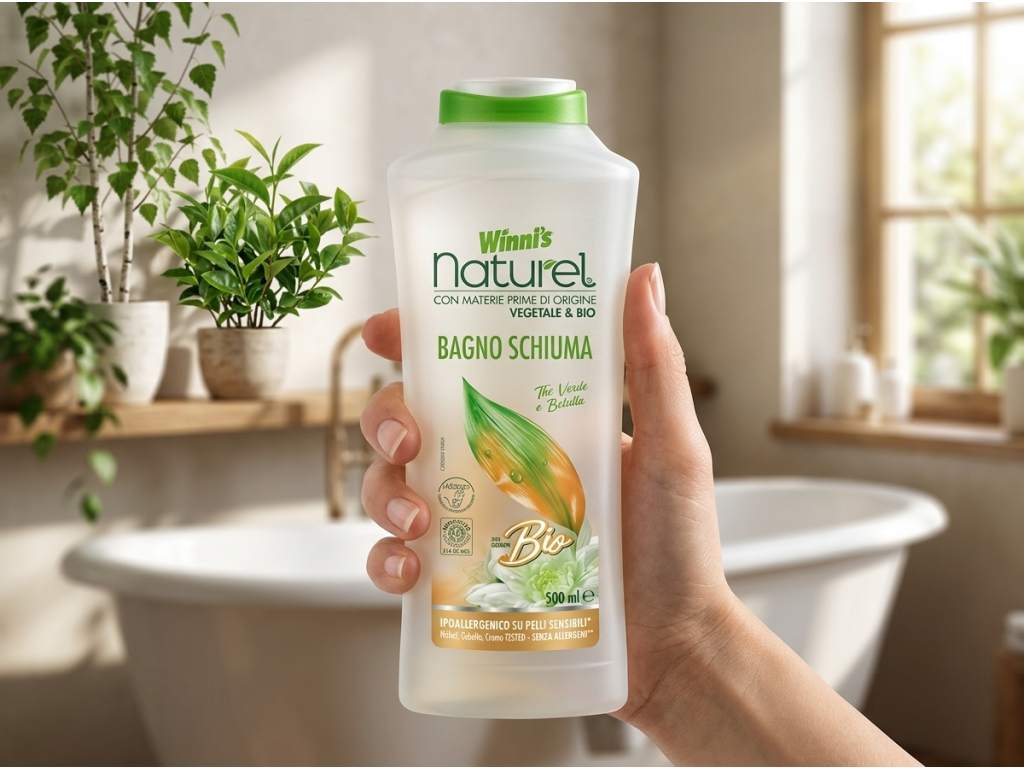Winni´s Naturel pěna do koupele se zeleným čajem a břízou 500 ml - balení v ruce