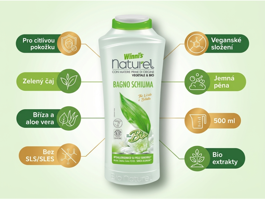 Winni´s Naturel pěna do koupele se zeleným čajem a břízou 500 ml - benefity
