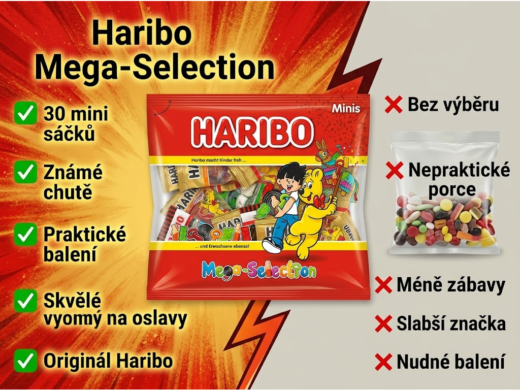 Haribo Mega Selections Minis 30 ks 425 g - srovnání