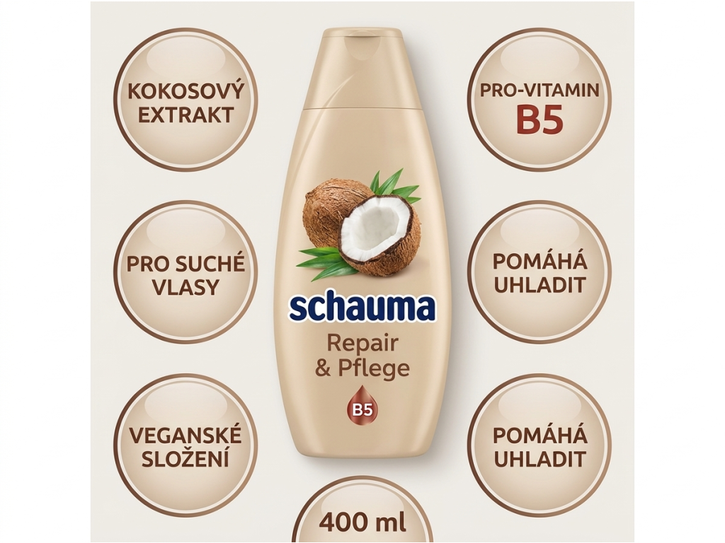 Schauma regenerační šampon s kokosovým extraktem a Pro-Vitaminem B5 400 ml - výhody a péče