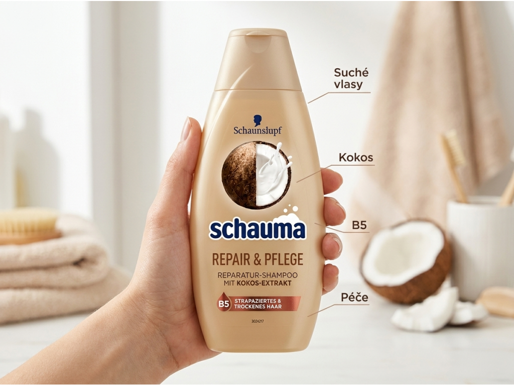 Schauma regenerační šampon s kokosovým extraktem a Pro-Vitaminem B5 400 ml - balení v ruce