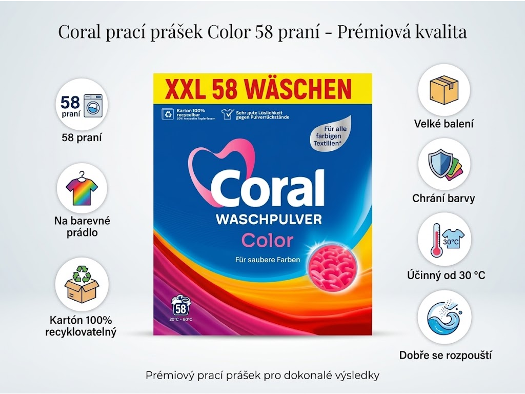 Coral prací prášek Color 58 dávek - výhody