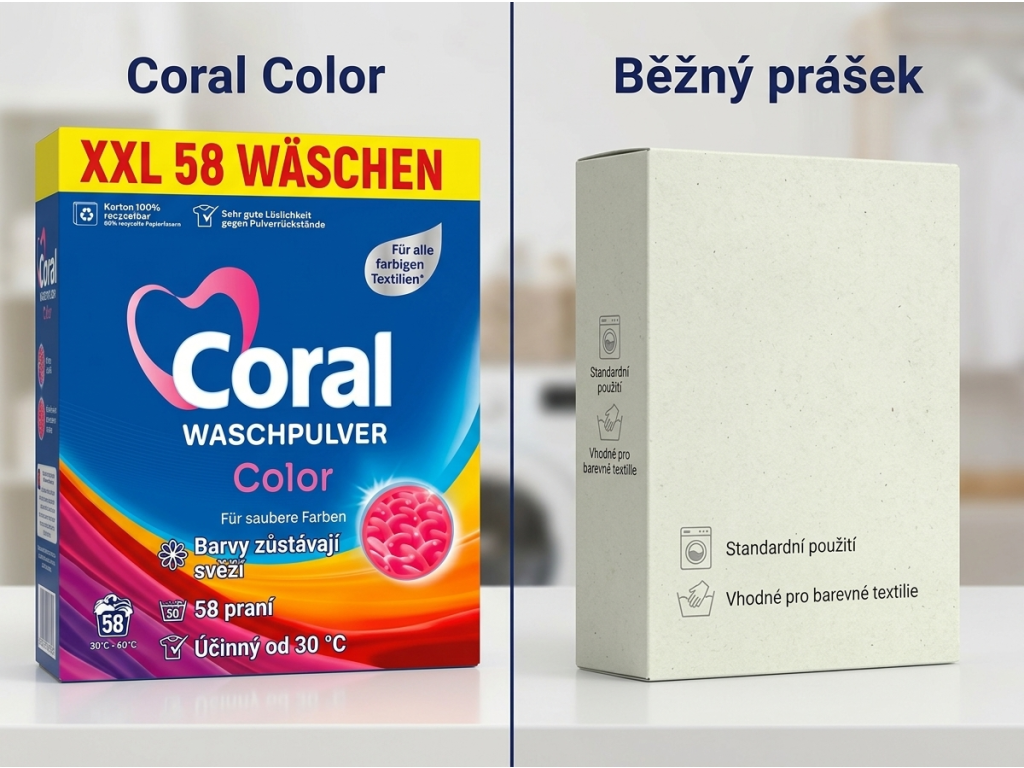 Coral prací prášek Color 58 dávek - srovnání
