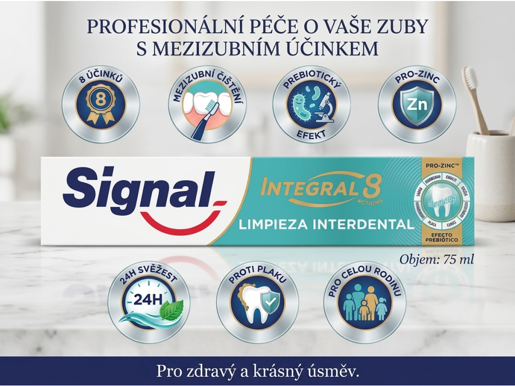Signal Integral 8 Interdental Pro Zinc zubní pasta 75 ml - hlavní výhody
