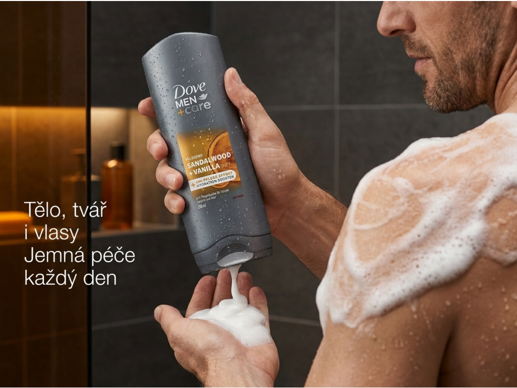 Dove Men+Care sprchový gel 3v1 - použití ve sprše