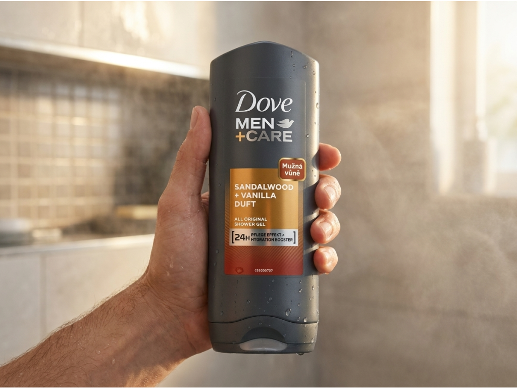 Dove Men+Care sprchový gel 3v1 - balení v ruce