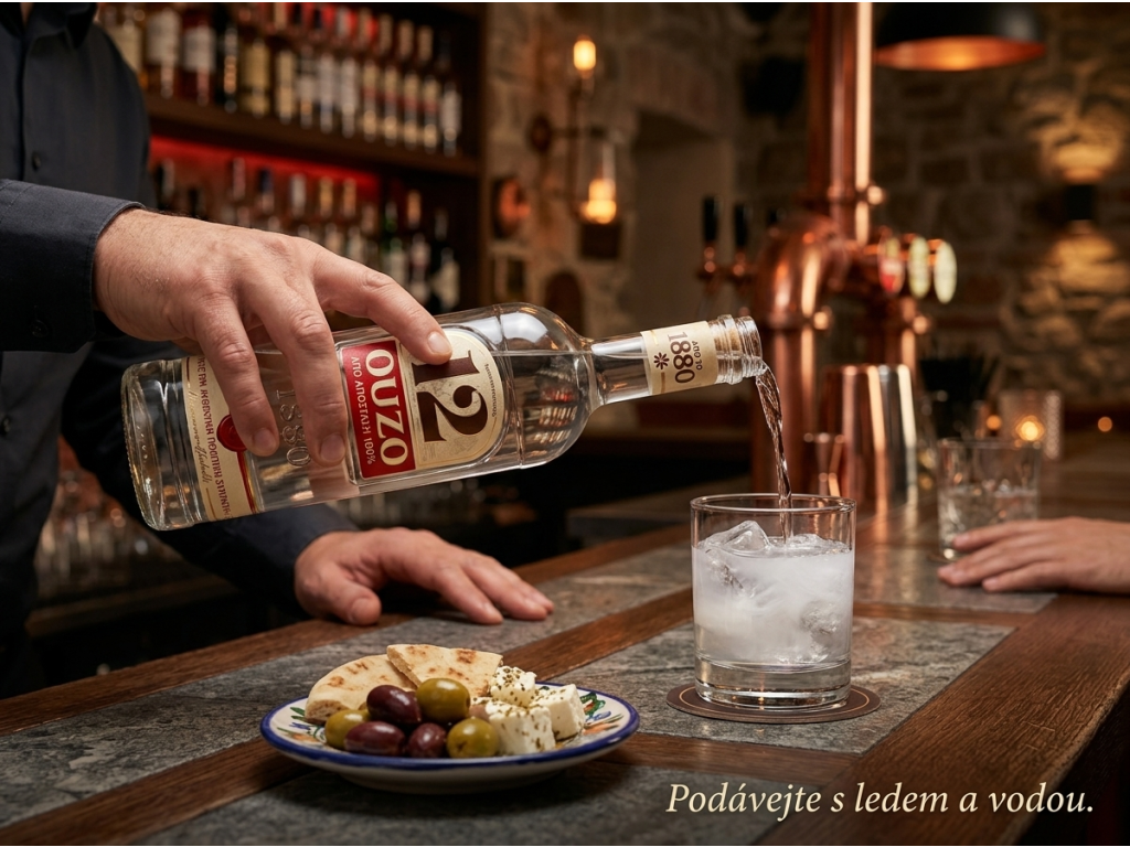Ouzo 12 - podávání s ledem