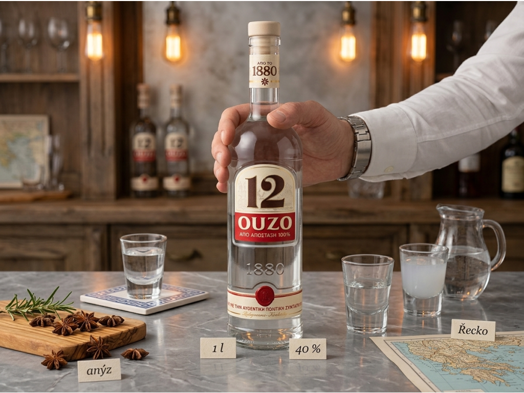 Ouzo 12 - láhev v ruce