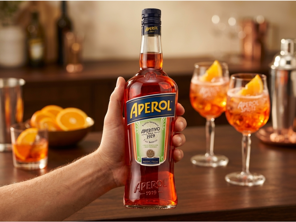 Aperol Aperitivo 11% 1 l - balení v ruce