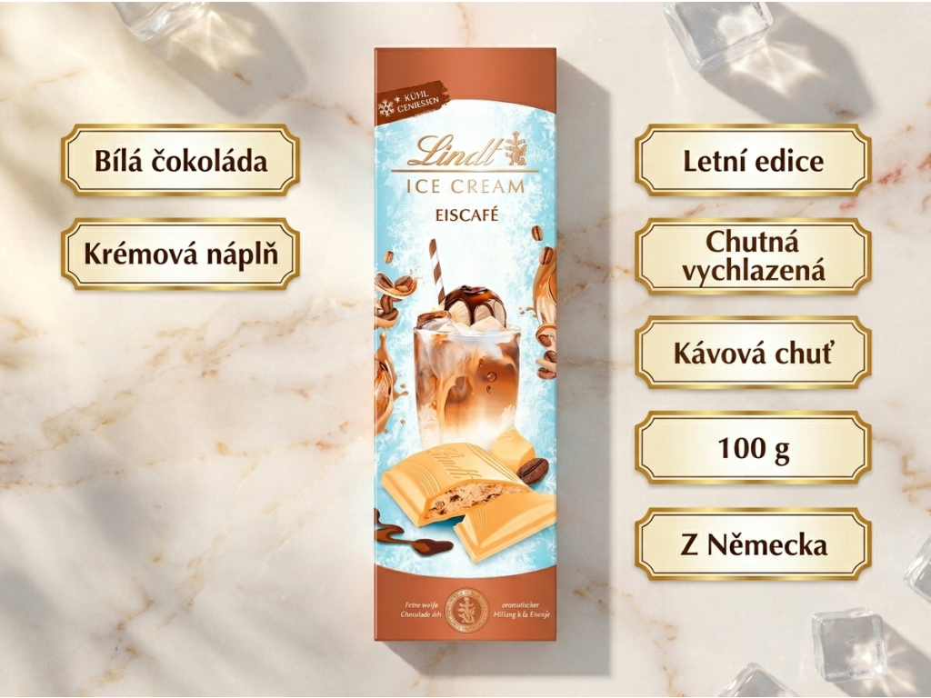 Lindt Ice Cream bílá čokoláda s kávovou náplní 100 g - benefity