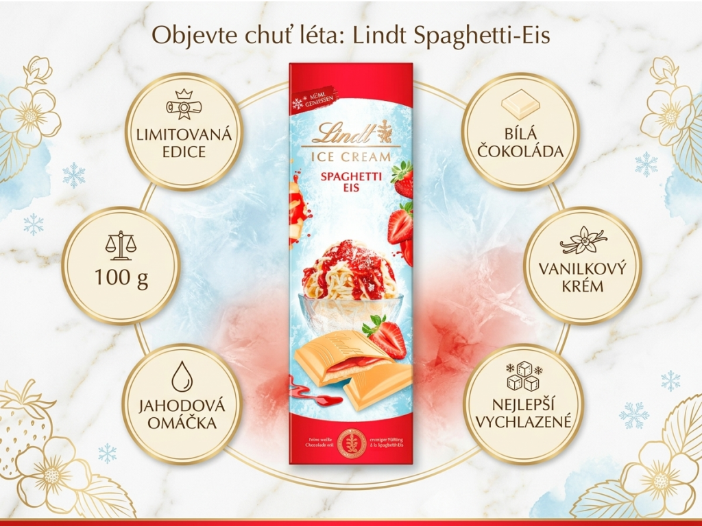 Lindt bílá čokoláda Špagetová zmrzlina 100 g - přehled benefitů