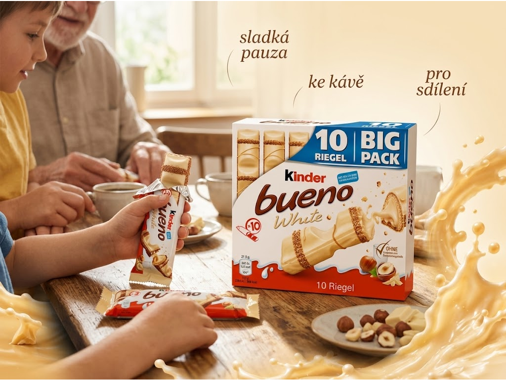 Kinder bueno White bílé oplatkové tyčinky 10 ks, 215 g - sladká pauza