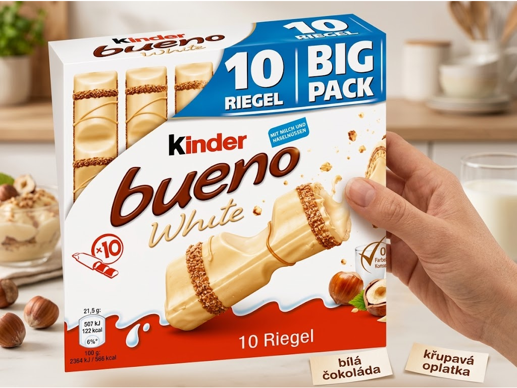 Kinder bueno White bílé oplatkové tyčinky 10 ks, 215 g - balení do ruky