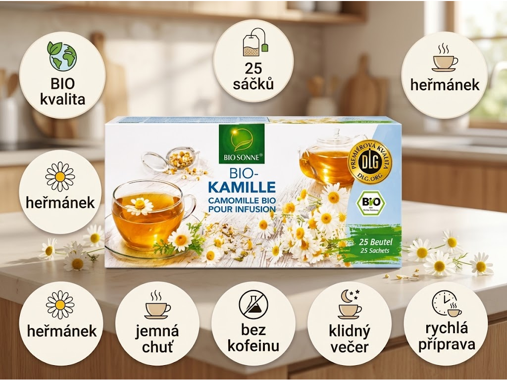 Bio Sonne BIO heřmánkový čaj 25 ks, 43,75 g - výhody