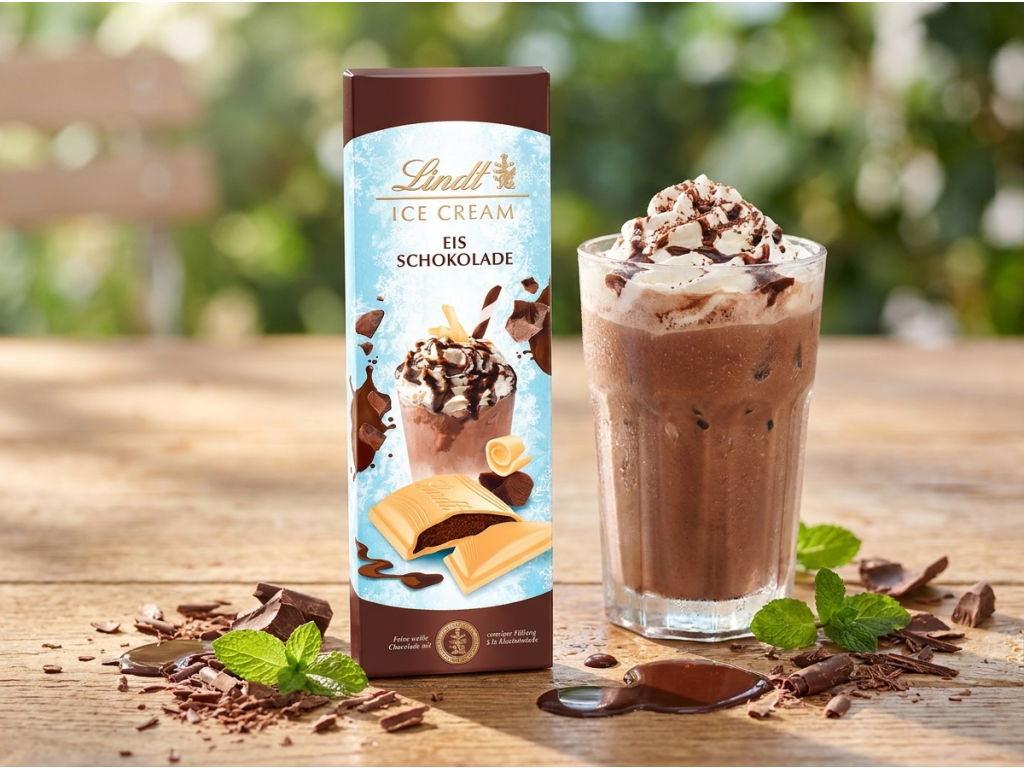 Lindt Ice Cream bílá čokoláda s čokoládovo-smetanovou náplní 100 g - servírování