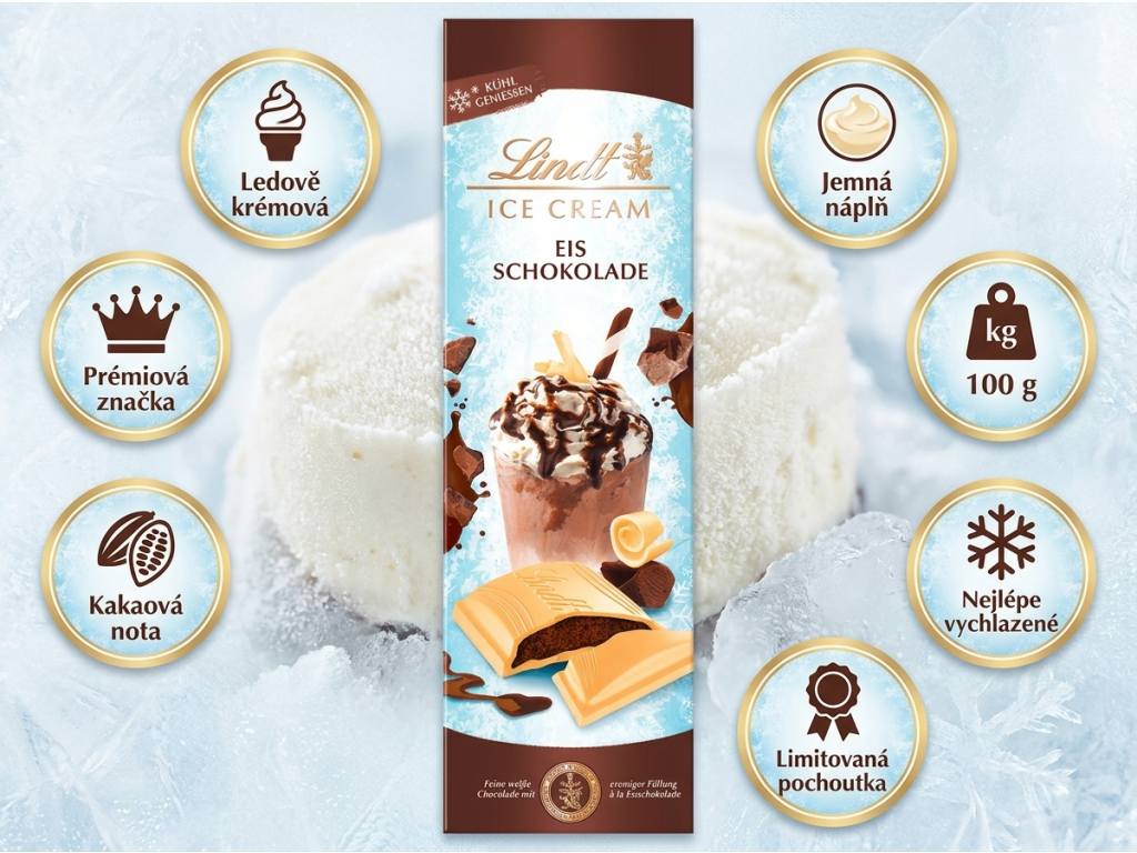 Lindt Ice Cream bílá čokoláda s čokoládovo-smetanovou náplní 100 g - benefity