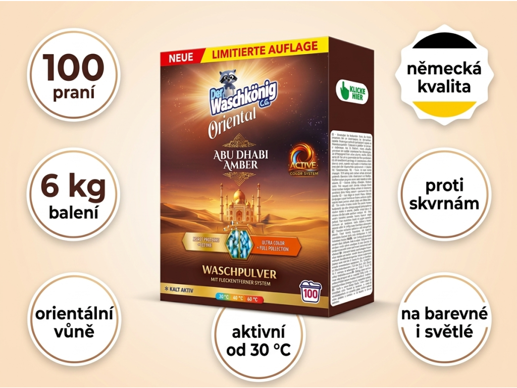 Waschkönig Oriental prací prášek 6 kg - výhody produktu