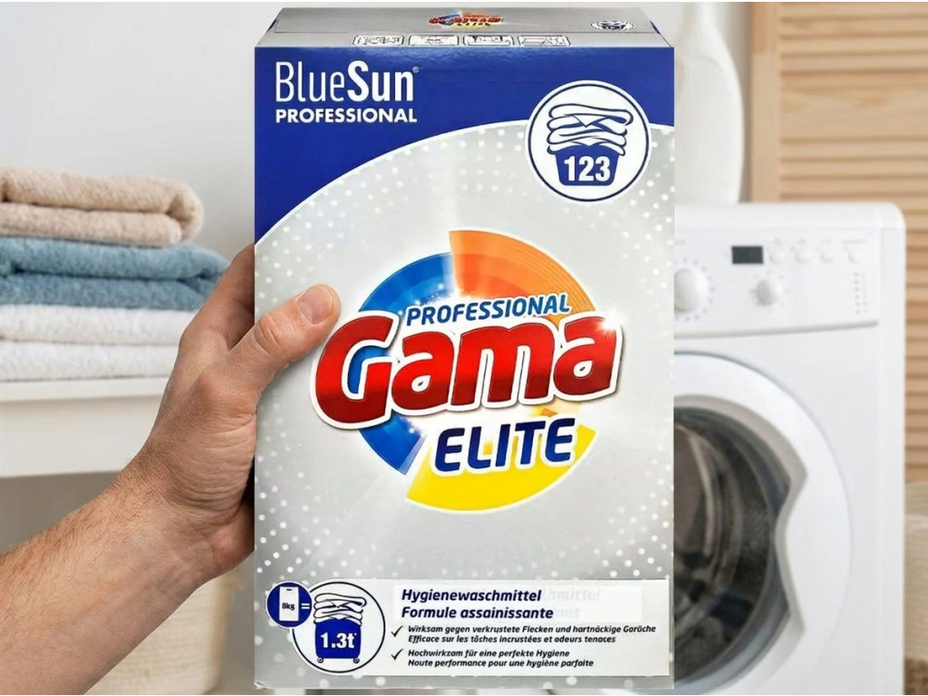Gama Elite Professional prací prášek v ruce