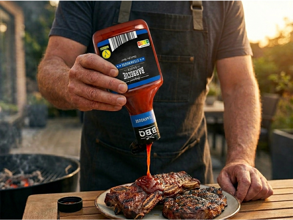 BBQ originální barbecue omáčka Steakhouse 300 ml při použití u grilu