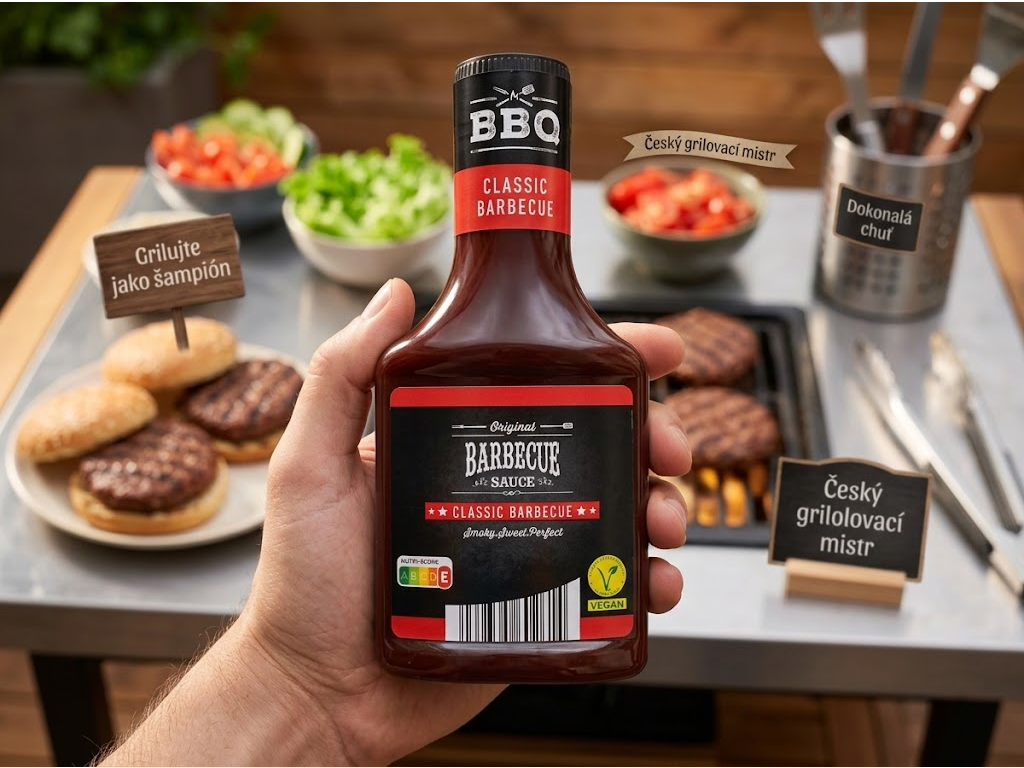 BBQ Originální barbecue omáčka classic 300 ml - lahev v ruce