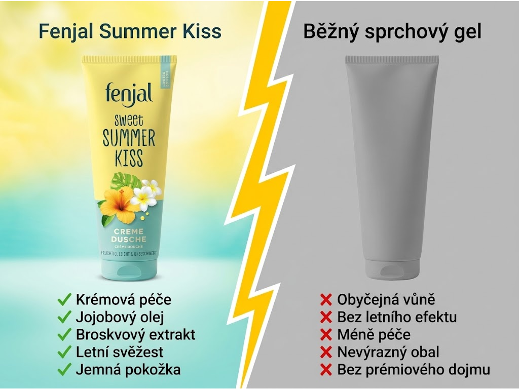 Fenjal Sweet Summer Kiss srovnání s běžným sprchovým gelem