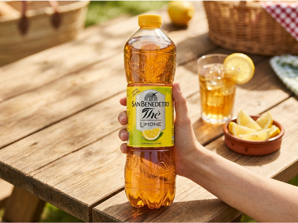 San Benedetto citronový ledový čaj 1,5 l v ruce