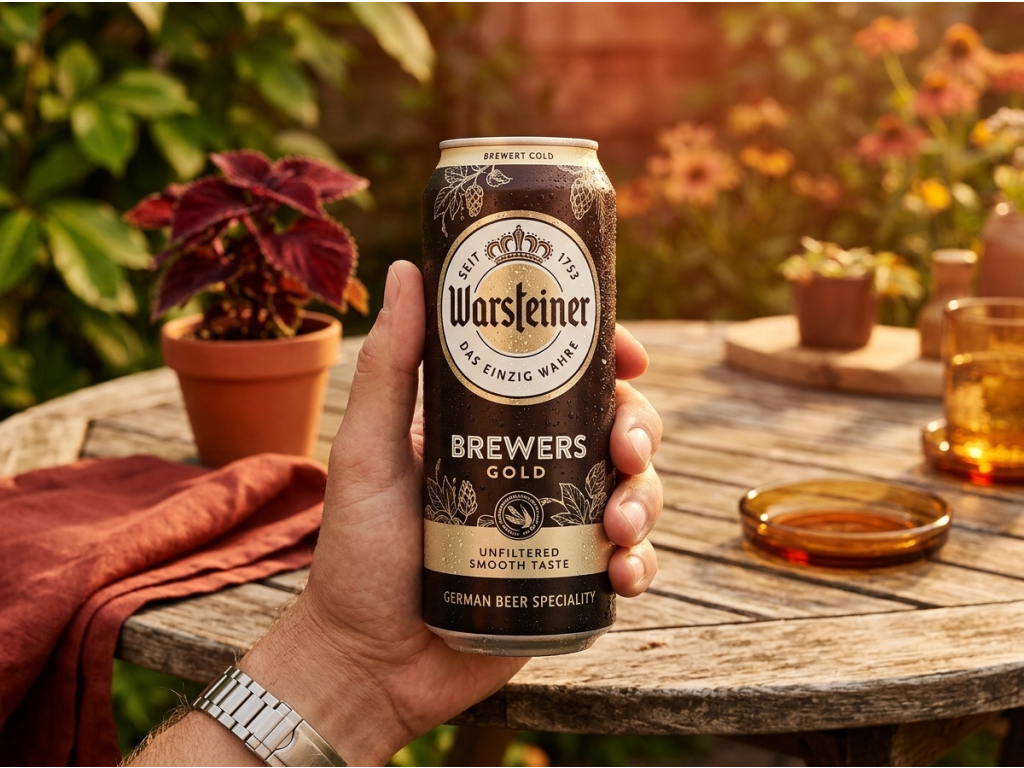Warsteiner Brewers Gold - plechovka v ruce