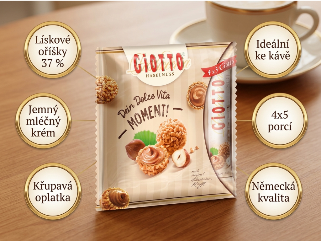 Giotto lískooříškové oplatkové kuličky 4x5 ks, 86 g - benefity