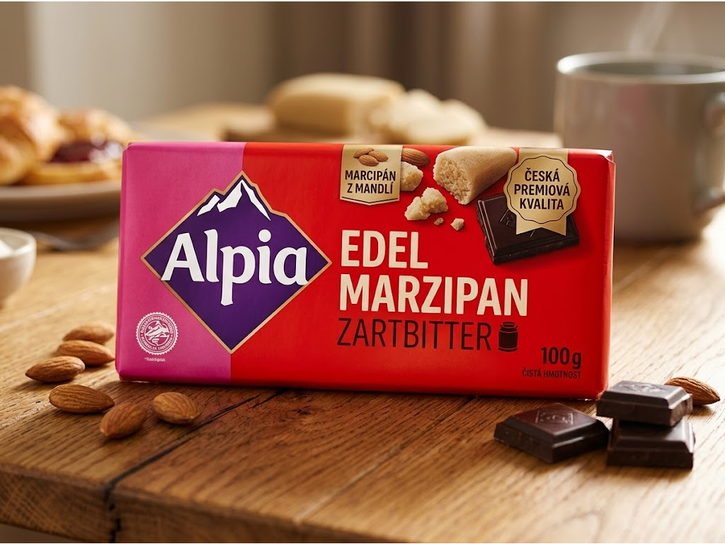 Alpia hořká čokoláda s marcipánovou náplní 100 g - chuť marcipánu