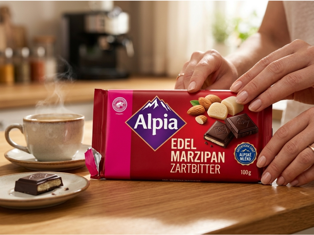Alpia hořká čokoláda s marcipánovou náplní 100 g - servírování