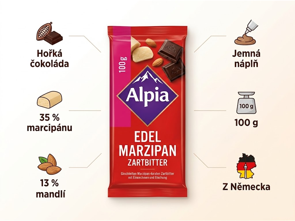 Alpia hořká čokoláda s marcipánovou náplní 100 g - výhody