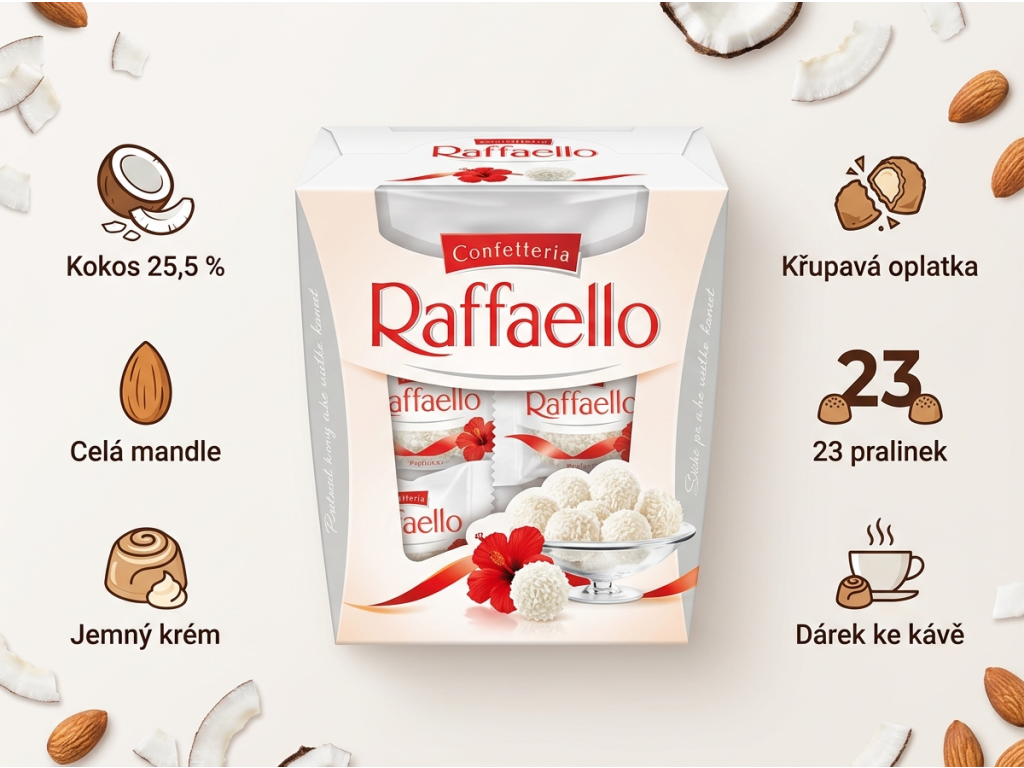 Raffaello 230 g - hlavní výhody kokosových pralinek