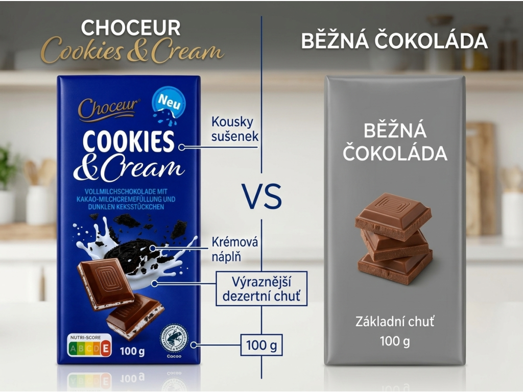 Choceur mléčná čokoláda se sušenkami 100 g - srovnání