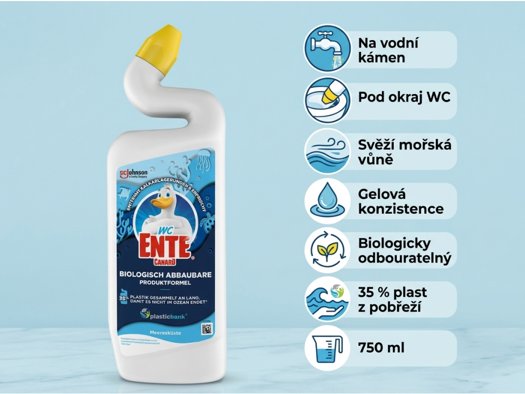 WC Ente čistič WC s vůní mořského pobřeží 750 ml - hlavní výhody
