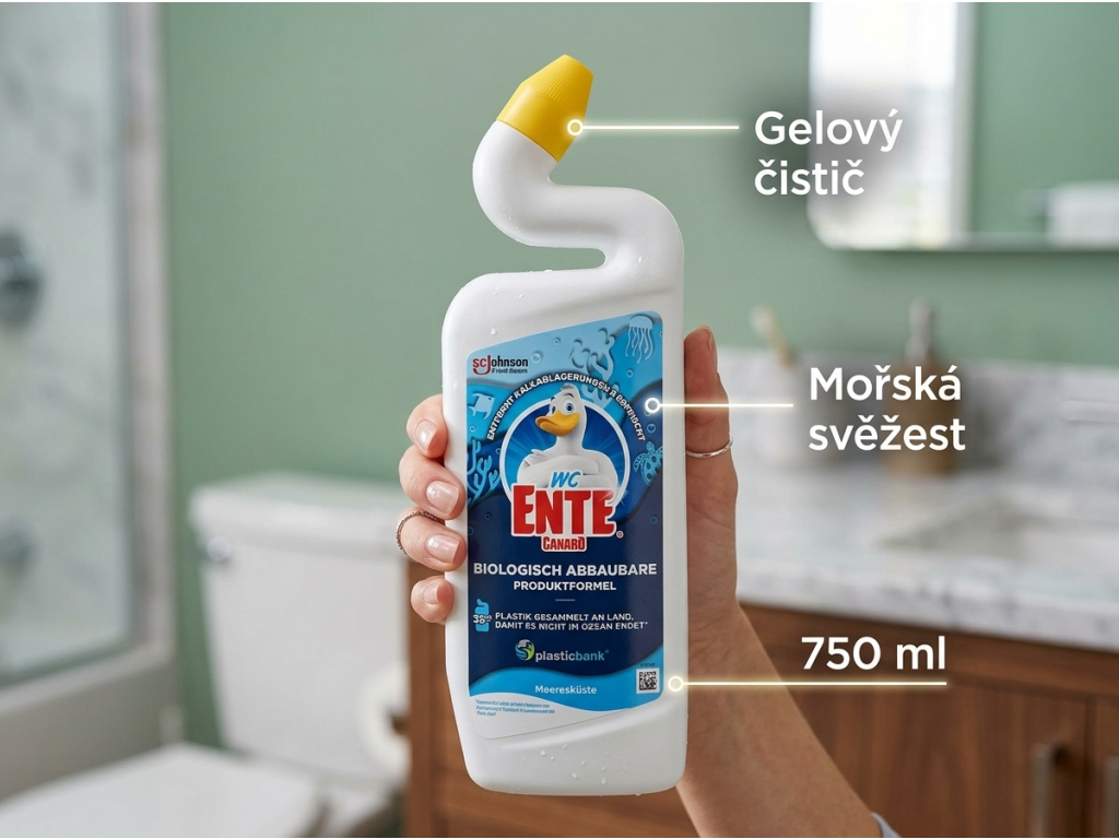 WC Ente čistič WC s vůní mořského pobřeží 750 ml - praktická láhev do ruky