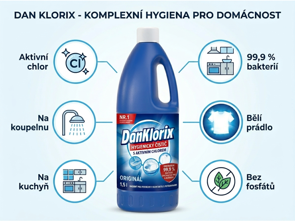 Dan Klorix Original hygienický čistič s aktivním chlorem - hlavní benefity