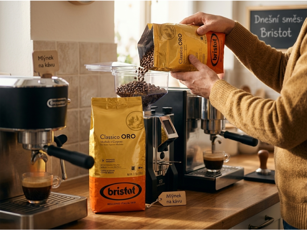 Bristot Classico Oro zrnková káva 1 kg - příprava espressa