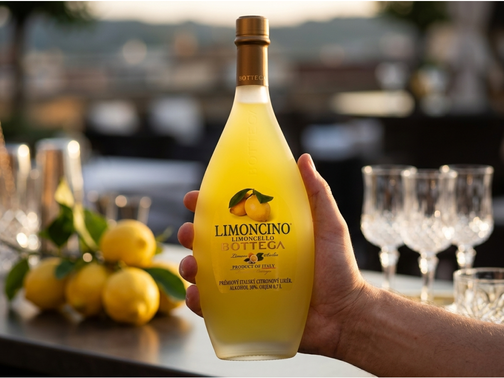 Bottega Limoncino citronový likér 30%, 0,7 l - láhev v ruce