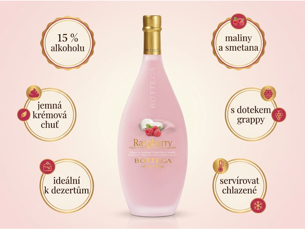 Bottega Raspberry 15% - benefity malinového krémového likéru