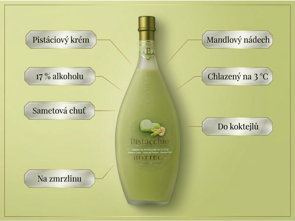 Bottega Pistacchio krémový pistáciový likér 17 %, 0,5 l - hlavní výhody